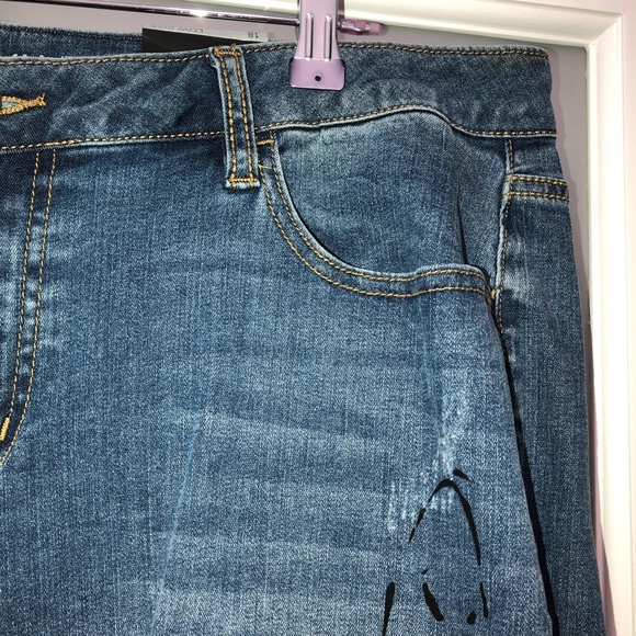 🎉7xHP🎉 LANE BRYANT Low Rise Boyfriend Jeans Paint Distressed Stretch 18 NWT! - Picture 7 of 16